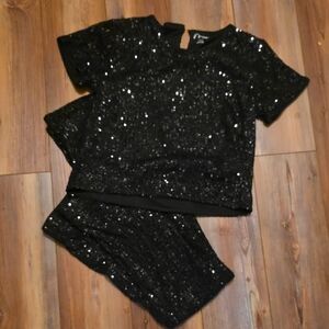 a.n.a Black Sequin Top And Pants Set